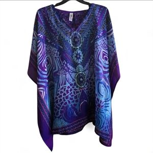 Purple Blue Women's Top India Sari Boho